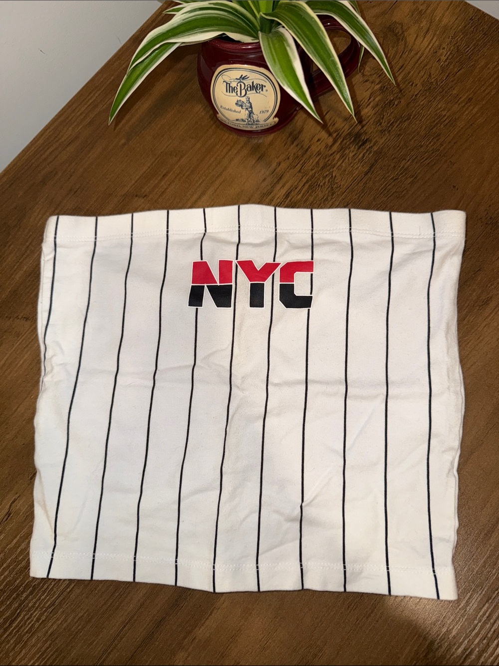 Forever 21 White Pinstripe Tube Top with Subtle Red Accent